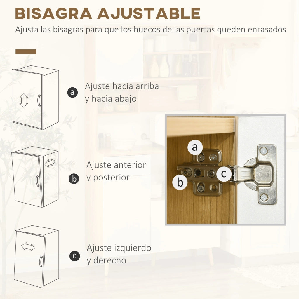 Armadio da Cucina con 3 Ante, Cassetto e Ripiano Aggiustabile ¨C Zephmum ¨C 93x40x180 cm Legno Naturale
