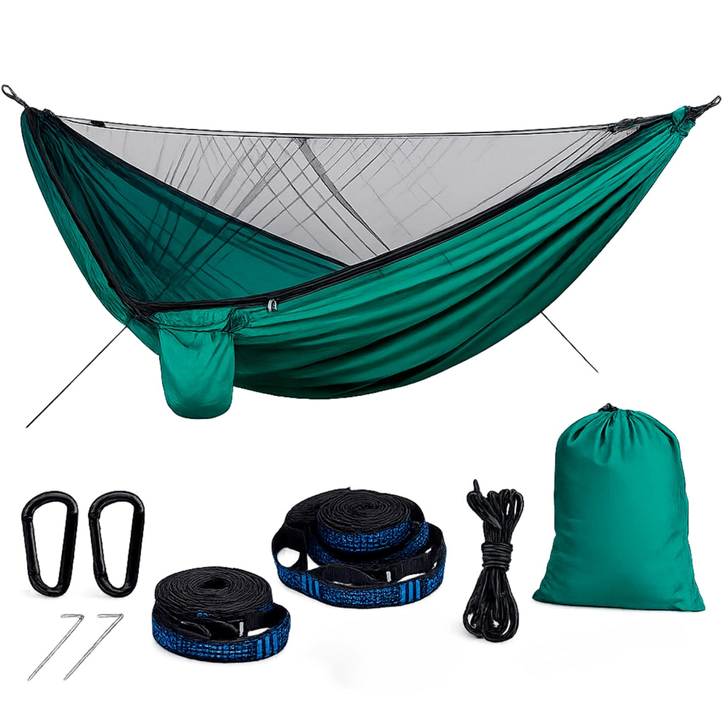 Amaca Da Campeggio Con Rete Zanzariera Integrata In Nylon 210T Portatile E Resistente Per Trekking Escursioni Giardino Outdoor Supporto 300 Kg 290 X 140 Cm Verde
