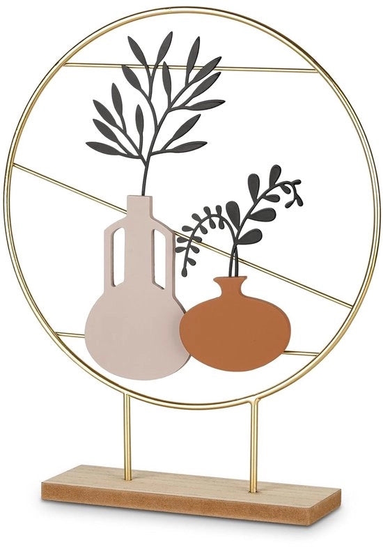 Vaso decorativo per fiori - Per interni - Ø 28 cm - Legno e metallo