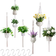 Pacchetto di 6 pendenti macramé con 6 ganci, pendenti per interni, decorazioni boho per interni e esterni, vasi fiori di cotone per interni e esterni, giardini, salotti, finestre, balconi, decorazioni per pareti