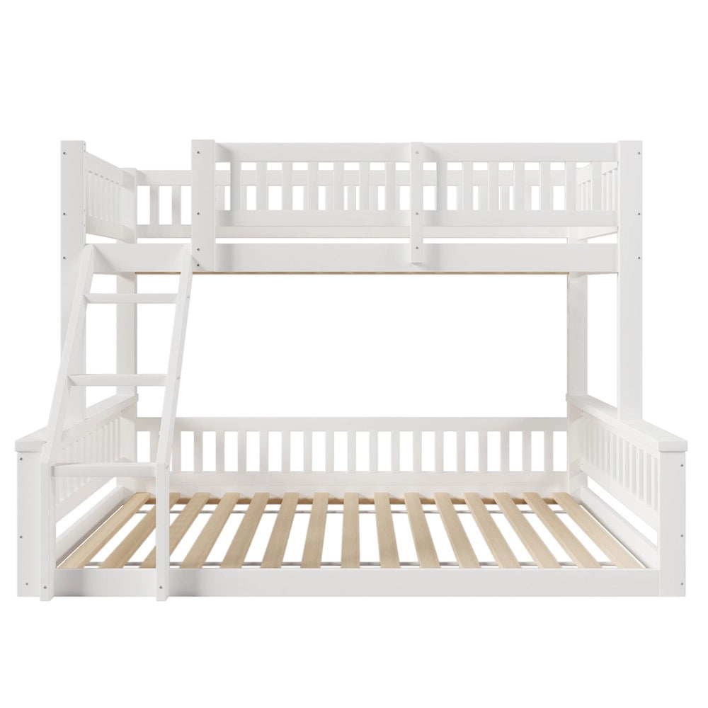 Letto a Castello ¨C MINIMAL ¨C Bianco, 90x200 + 140x200, con Rete a Doghe, Senza Materasso