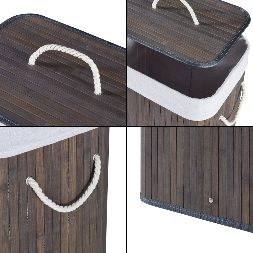 Cesto Portabiancheria Salla con Coperchio e Sacco Rimovibile 72 L Bambù Marrone Scuro [en.casa]