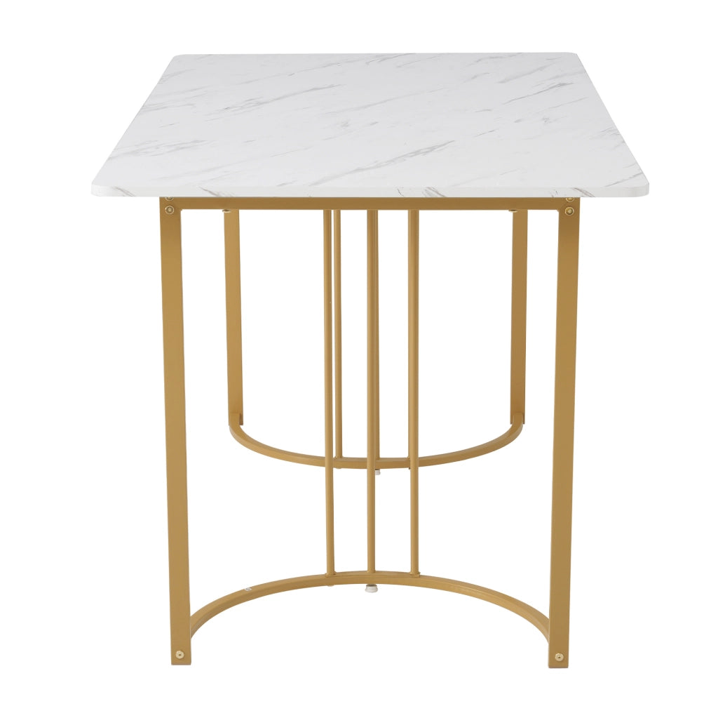 Tavolo da pranzo rettangolare 140 x 80 cm con motivo marmo; bianco