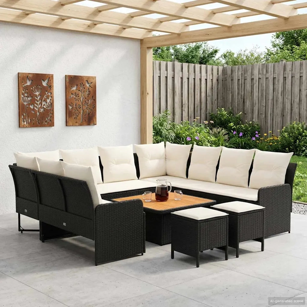 Set di Mobili con cuscino 8 pcs Nero e Crema Rattan in PE 3422196