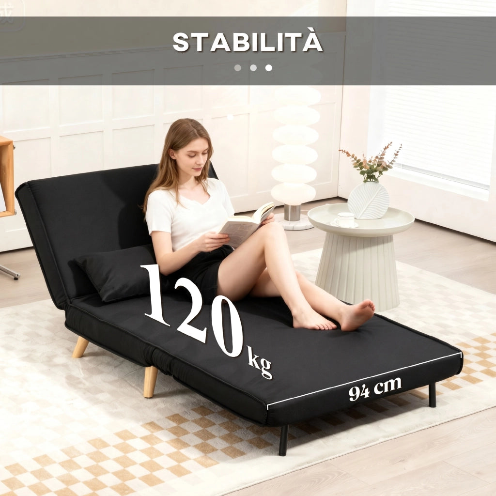 Poltrona Letto Reclinabile in Tessuto ¨C zephmum ¨C Nero 94x78x80 cm