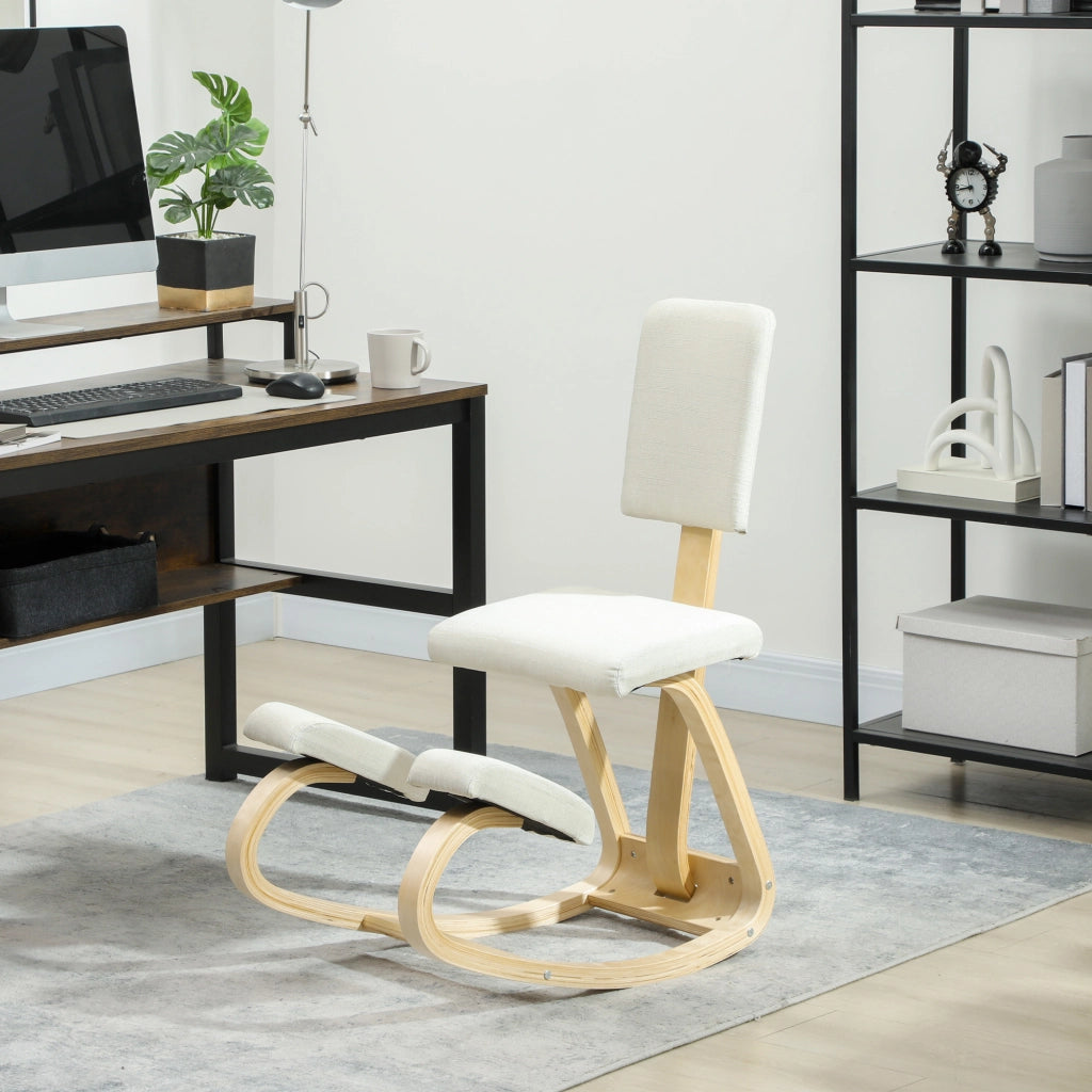 Sgabello ergonomico con schienale imbottito ¨C Zephmum ¨C Legno color crema