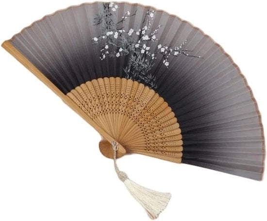 Ventilatore a Mano Opportuno per Feste e Matrimoni in Bambù e Seta Nera