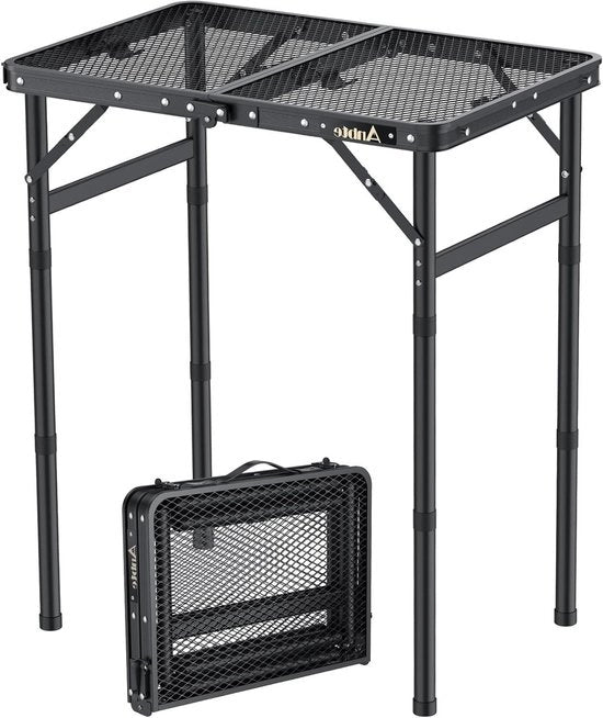 Tavolo da Campeggio - Tavolo Grill - Tavolo Inclinabile - Portatile con Tasca di Ripostiglio - per Esterno - Interno - Giardino - Giardino di Servizio - Barbecue - 3 Livelli di Regolazione di Altezza - Alluminio - 58 x 40 x 70 cm - Nero