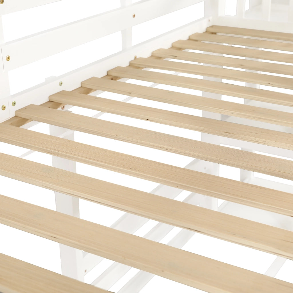 Letto a Castello 90x200 cm; Letto 3 Posti - con Scivolo e Scala - in Legno e MDF - Bianco