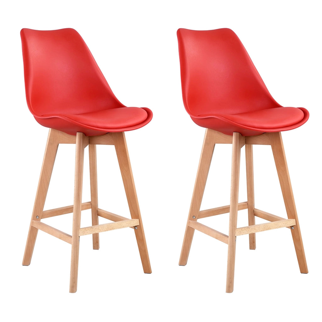 Set di 2 sgabelli scandinavi SVEN rossi con cuscino