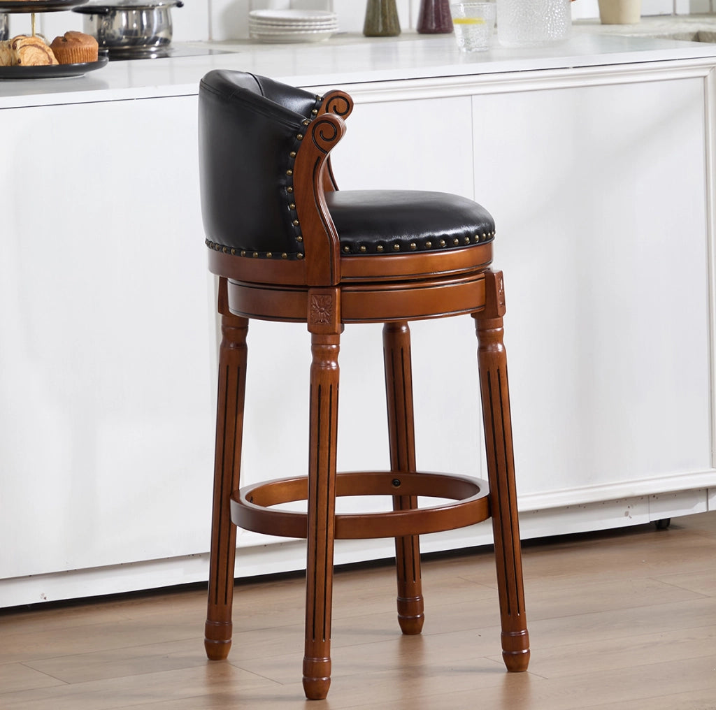 Sgabello da bar 55x55x103 cm nero – girevole 360°, schienale, in pelle