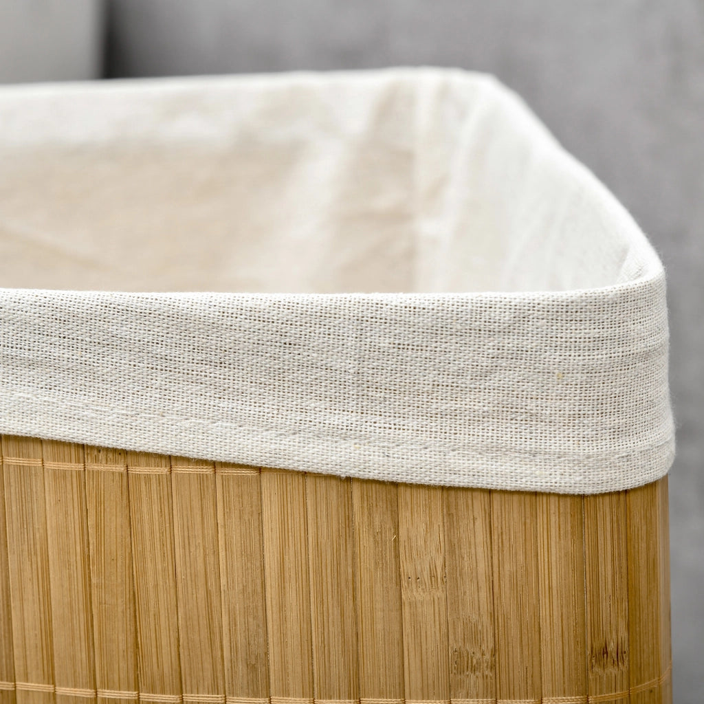 Cesto portabiancheria angolare in bambù 55 L con coperchio e sacco interno estraibile 38 x 38 x 57 cm, finitura naturale