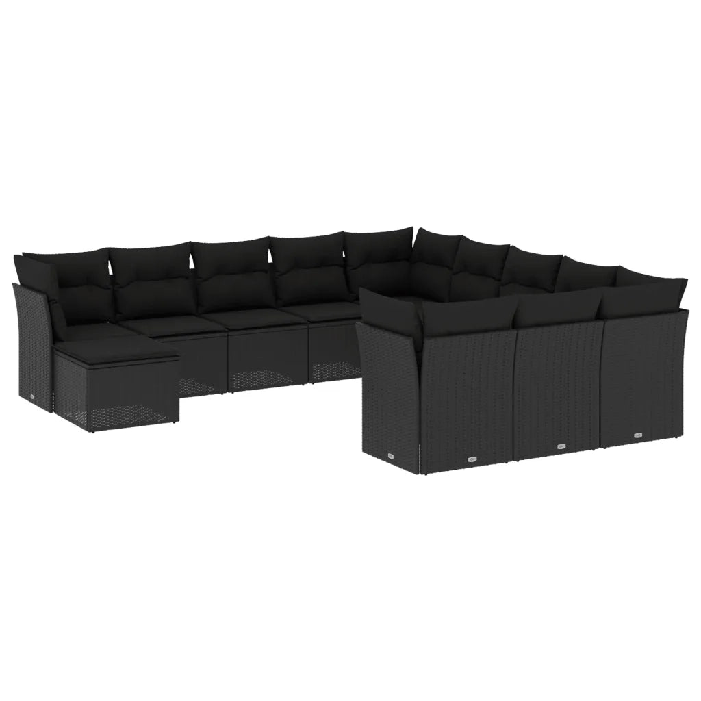Set Divani da Giardino 12 pz con Cuscini Nero in Polyrattan 3218625