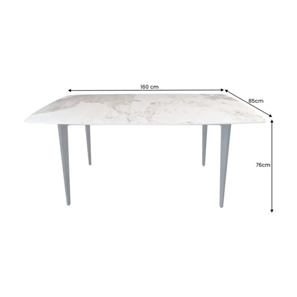 Tavolo da pranzo HEXA – Ceramica effetto pietra e metallo nero – 160 cm – Stile contemporaneo