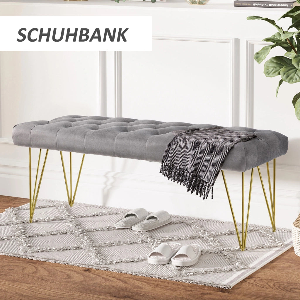 PANCA da ingresso 116 x 44,5 x 49 cm Velluto grigio con struttura in ferro