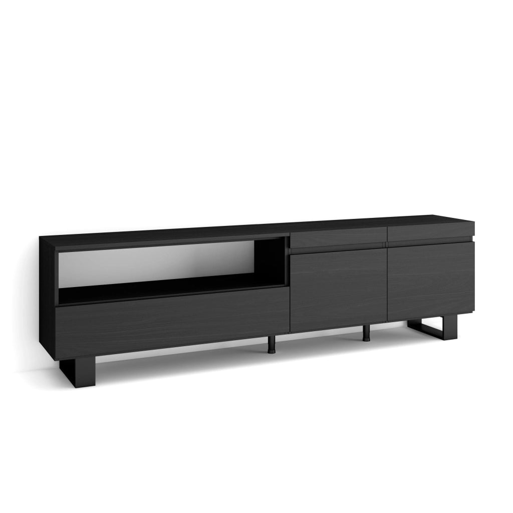 Mobile TV, 200x35x57cm, soggiorno, Per TV fino a 80", Design industriale, Nero RF2179
