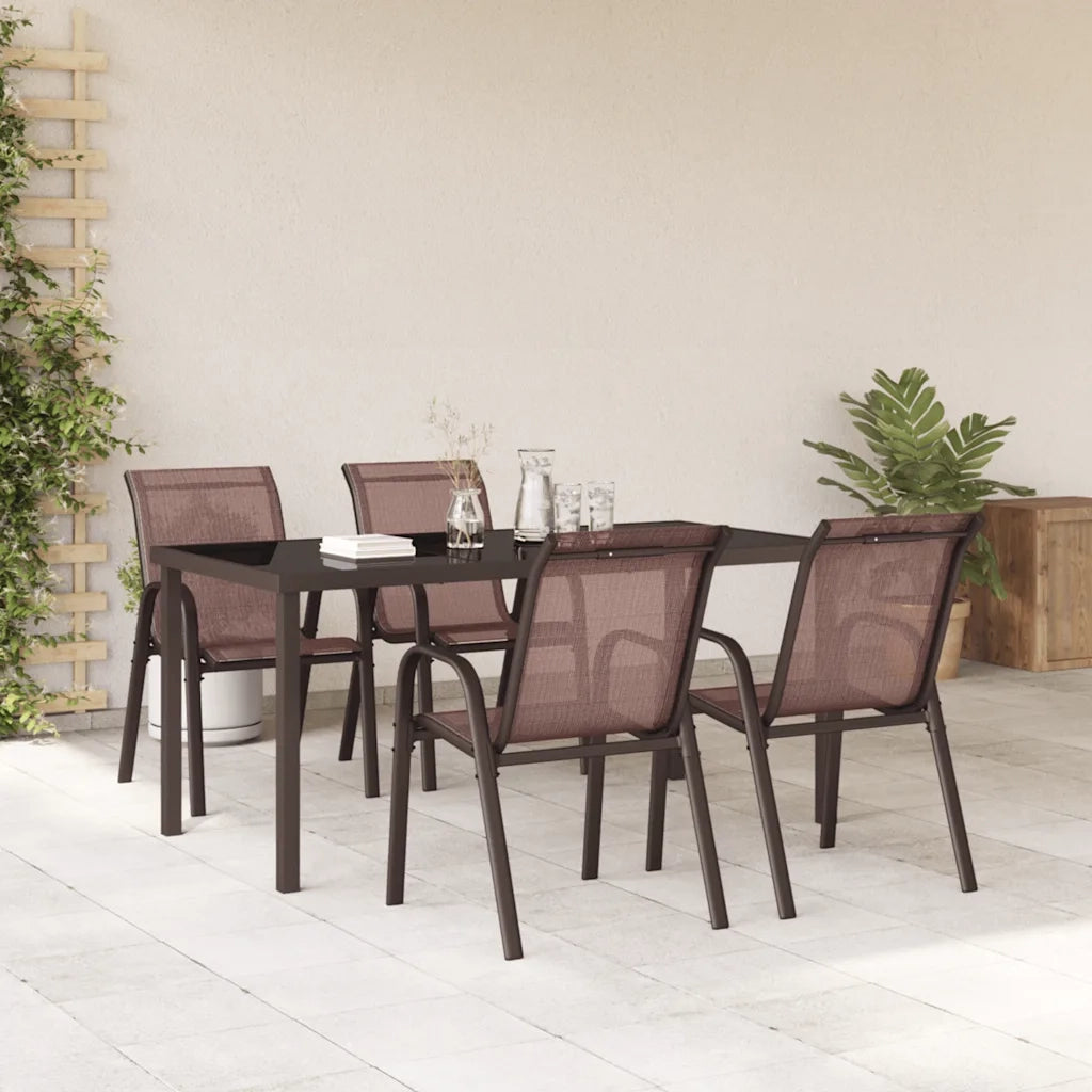 Sedie da Giardino Impilabili 4 pz | Sedie da Esterno in Tessuto Textilene Marrone