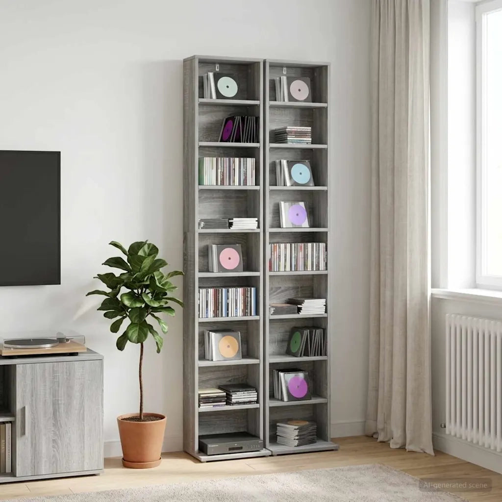 Mobile per CD 2 pz Sonoma grigio 33 x 23,5 x 175 cm 8012653