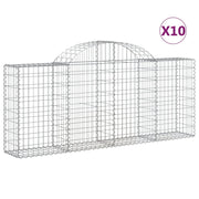 Cestini gabbioni recinzione a gabbia muro di contenimento ad arco 10 pezzi 200 x 30 x 80/100 cm ferro zincato argento 02_0040233