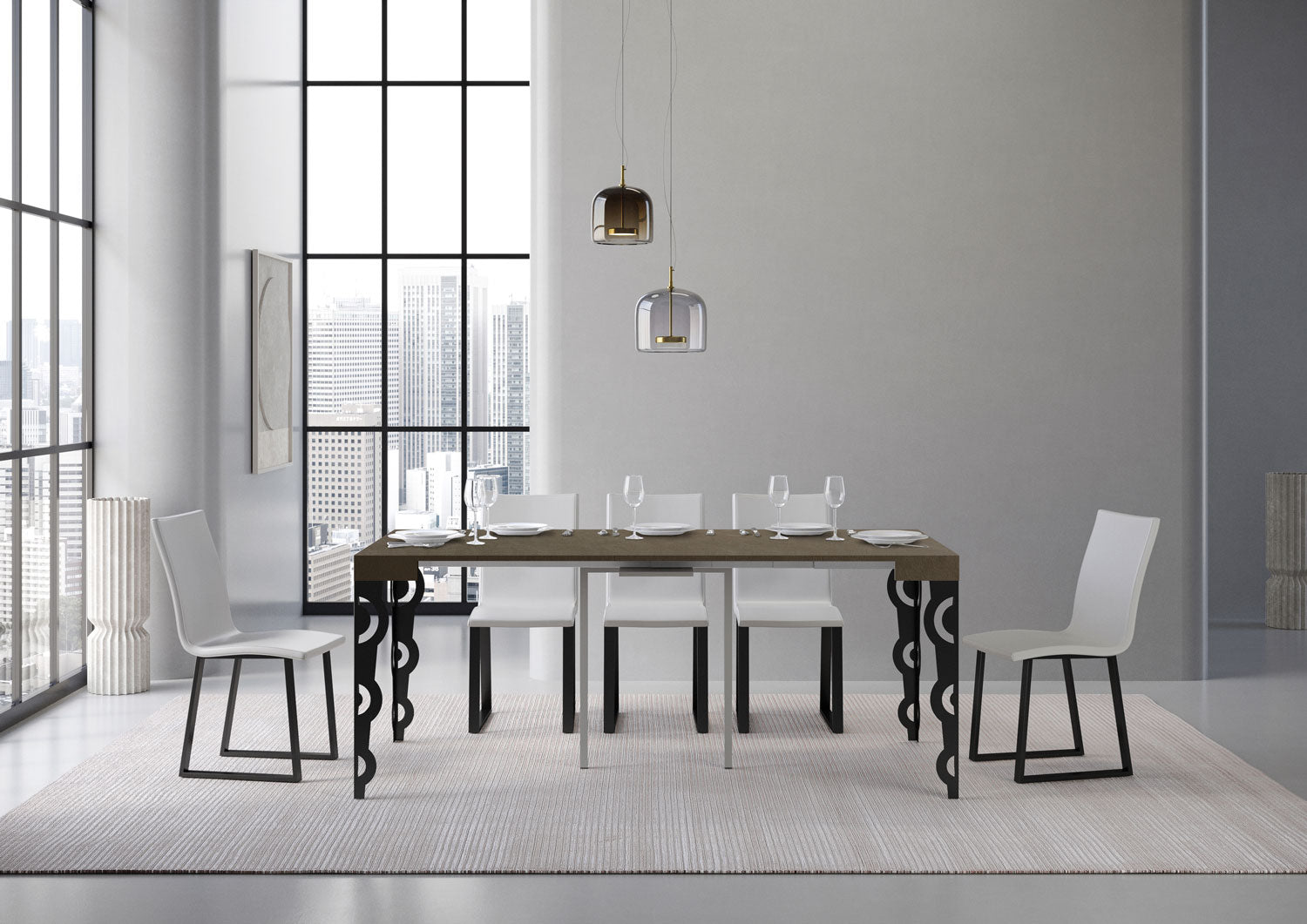 Consolle Allungabile 90-196x40x77 cm Karamay Small Tortora Telaio Antracite