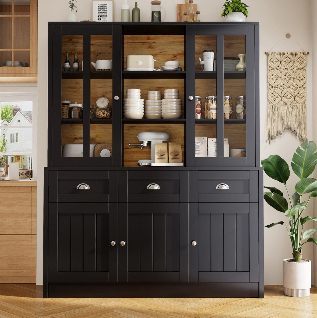 Vetrina 140x38.5x175 cm con ante in acrilico e sistema antiribaltamento; MDF nero