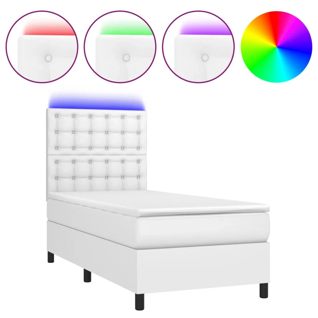 Giroletto Molle con Materasso e LED Bianco 90x200 cm Similpelle 3135922