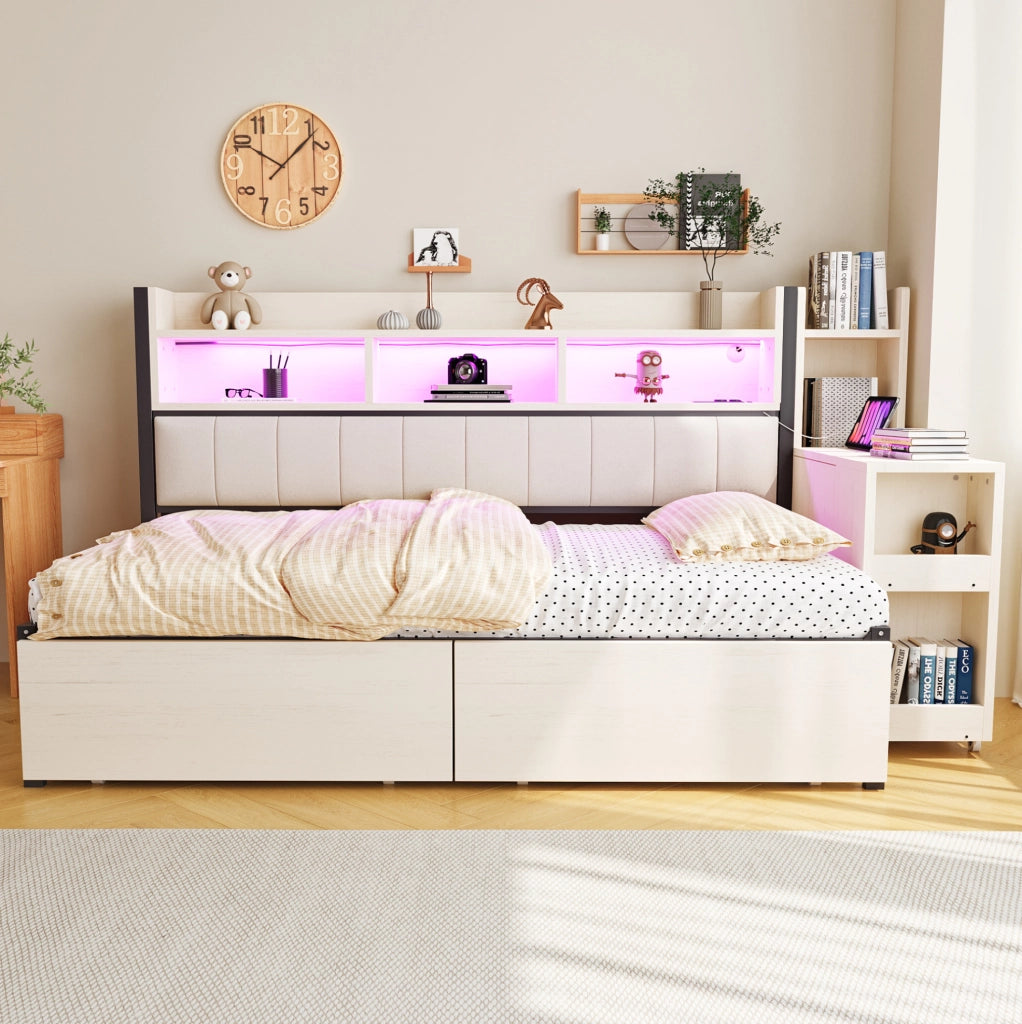 Letto 90x200 cm con scrivania estraibile e vani contenitore in metallo e legno