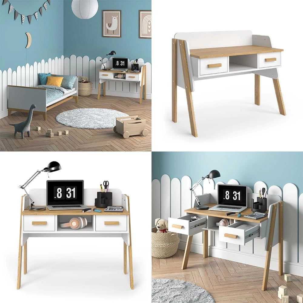 Scrivania Malia, Bianco, 97 x 51 cm, adatto per postazioni di lavoro al computer e applicazioni home office