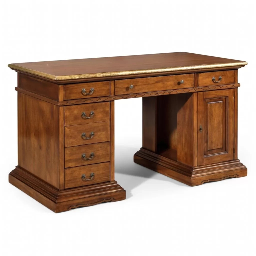 Scrivania porta pc 6 cassetti legno bassano profilo foglia oro 160x80x85 - Mobili 2G