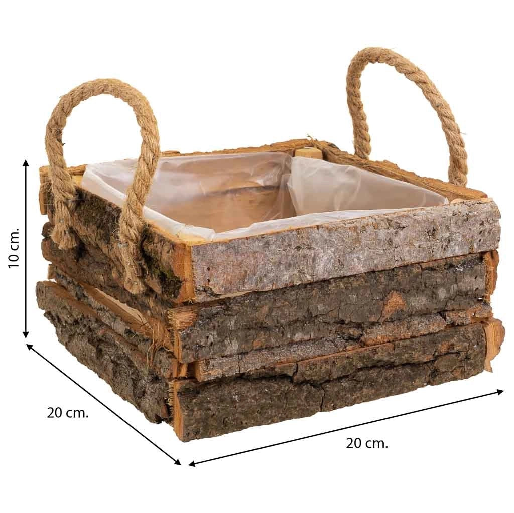 Cesto in legno con manici marroni 20x20x10h