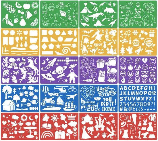 Set di Schemi 20 Pezzi - Schemi per Pittura - Schemi Creativi - Attività Artigianali - Schemi Lavabili - Materiale PP 21x15 cm - Schemi per Disegno