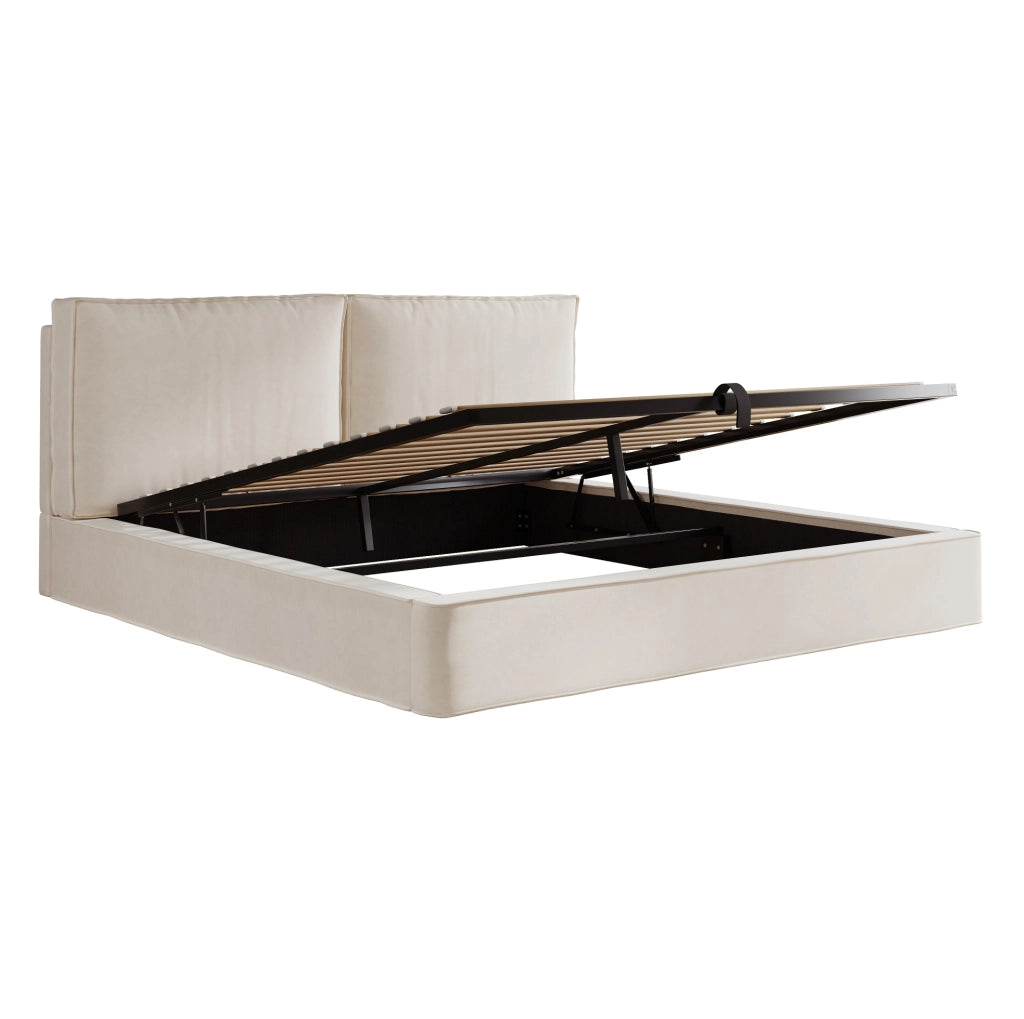 Letto imbottito 180x200 cm con contenitore idraulico in velluto beige