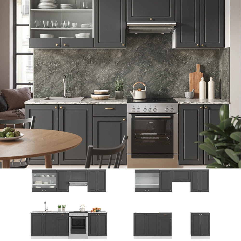 Vicco Cucina componibile Antracite-Oro/Bianco 240 cm senza piano di lavoro