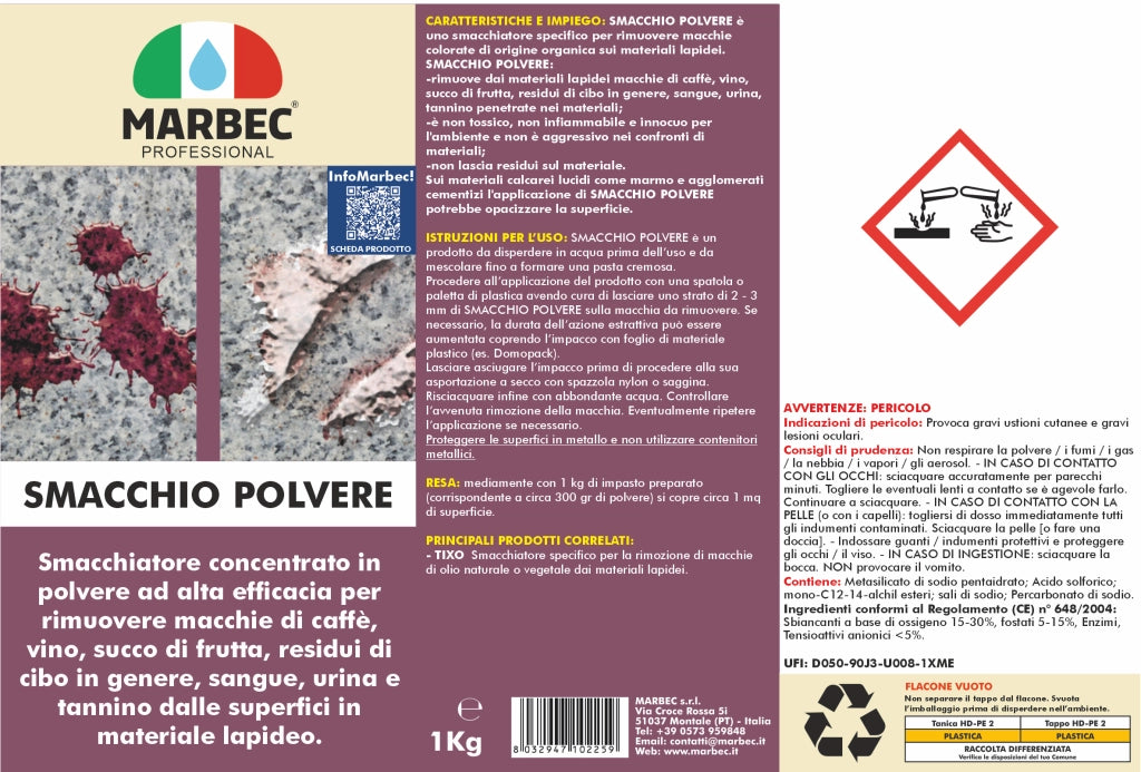 Come togliere le macchie di vino, caffè SMACCHIO POLVERE   1KG