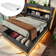 Letto singolo – 90x200 cm – USBC LED contenitore con materasso – lino grigio