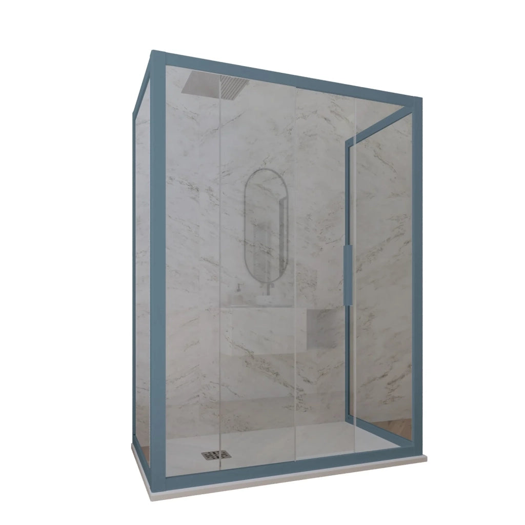 Box doccia 3 lati 70x110x70 CM H 200 Vetro Trasparente Profilo Blu Navy mod. Deco Trio