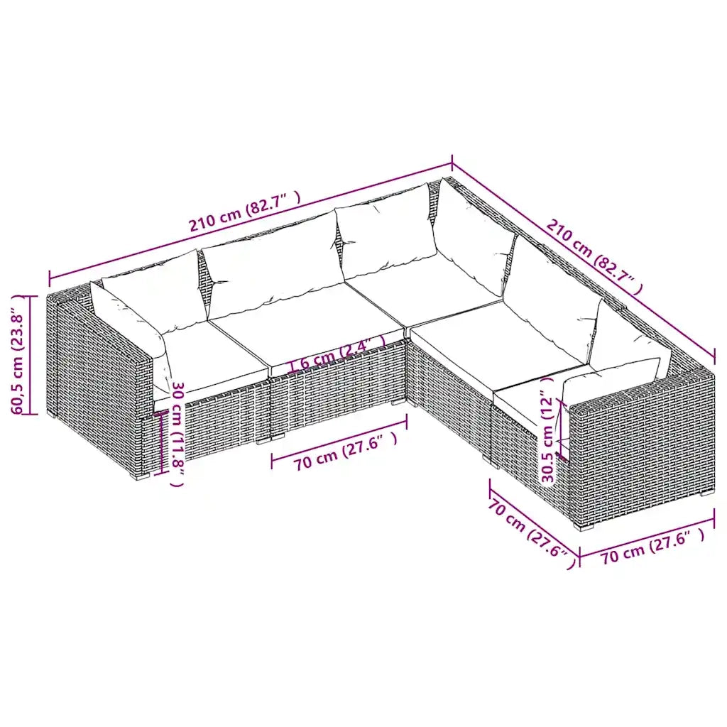 Set Divani da Giardino 5 pz con Cuscini in Polyrattan Nero cod mxl 42287