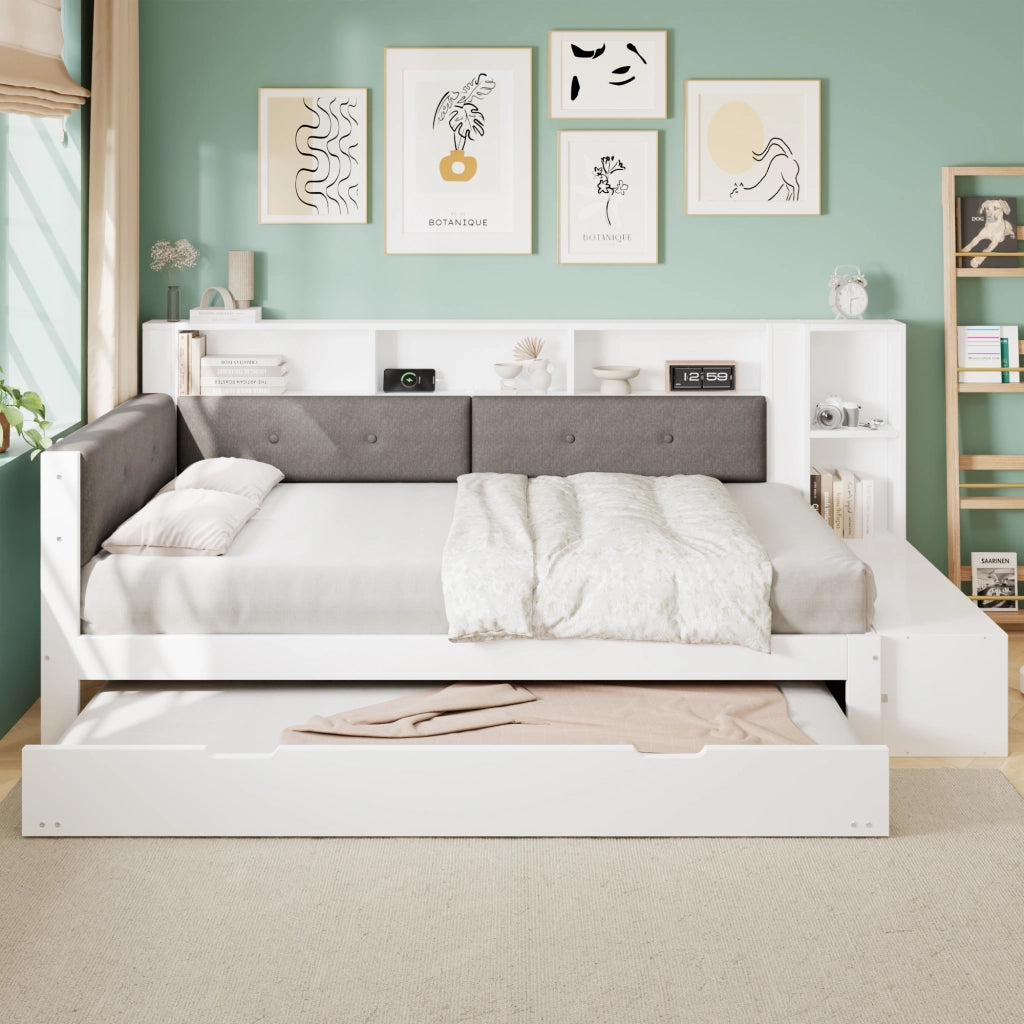 Letto in legno con letto estraibile e scrivania, 120x200+90x190 cm, bianco