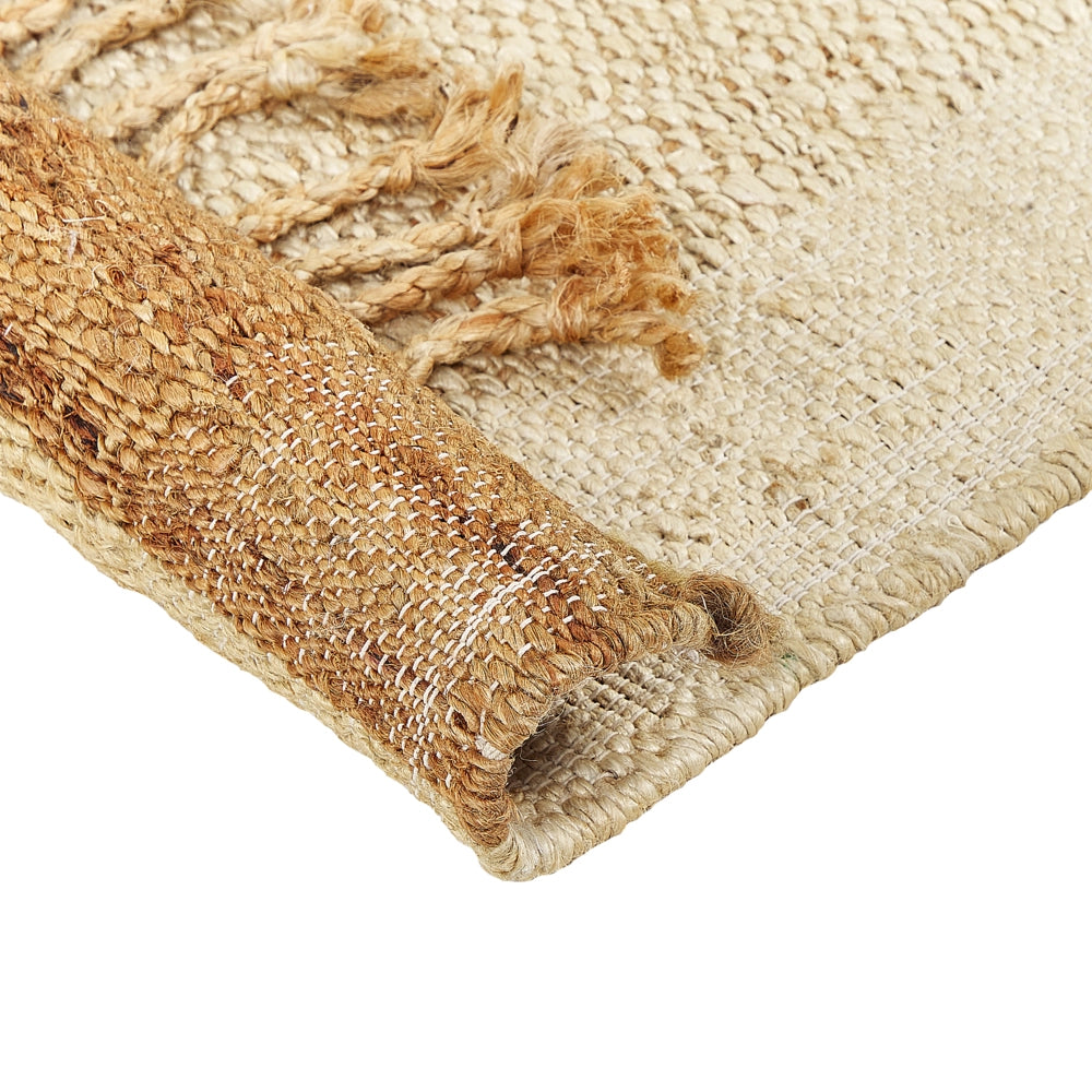 Tappeto in juta beige 160 x 230 cm con nappe motivo geometrico intrecciato a mano stile bohémien per soggiorno camera da letto