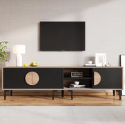 Mobile TV 180x35x49 cm con 3 ante e 2 vani aperti in truciolato naturale e nero