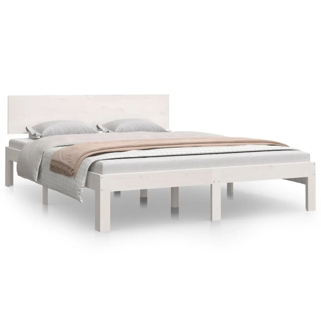 Giroletto-Struttura Letto Bianco in Legno Massello di Pino 140x190 cm 758748