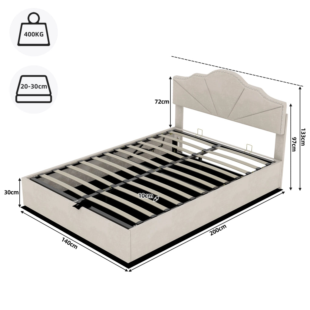 Letto Contenitore Imbottito ¨C MINIMAL ¨C Beige 140x200 con Testiera, Idraulico