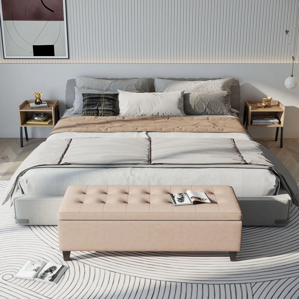 Panca imbottita contenitore beige 125 cm con coperchio