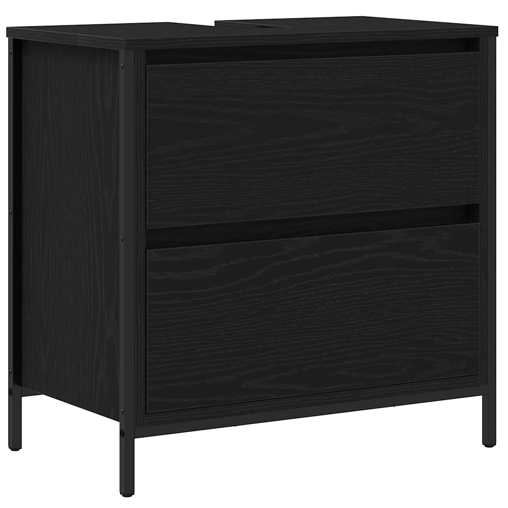 Mobile Lavabo da Bagno-Armadietto da bagno con Cassetti Rovere Nero 60x34,5x60 cm