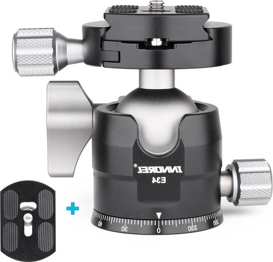 Balhoofd a CNC con Profilo Basso 360 ° Panoramico - compatibile con Arca-Swiss - per fotocamere DSLR, registrazioni video, supporti e monopodi