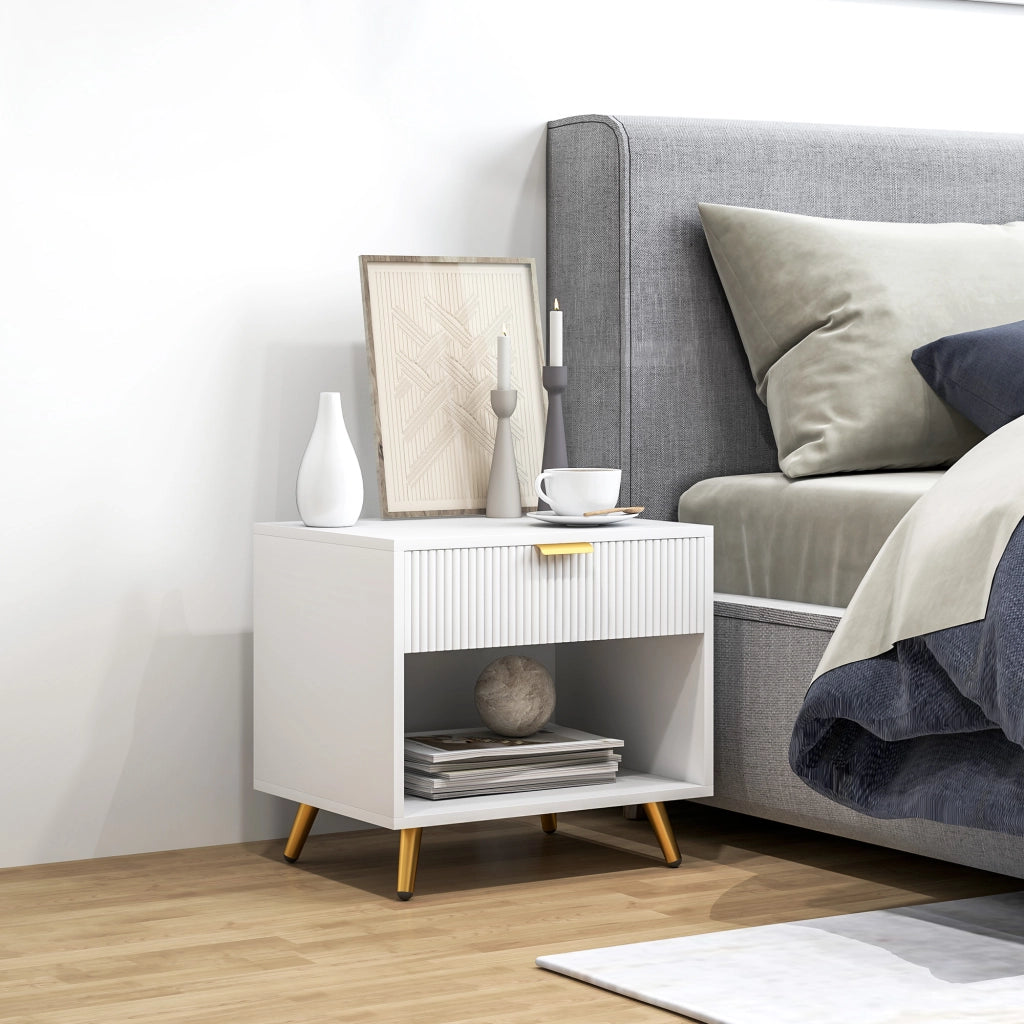Comodino Moderno con Cassetto e Ripiano ¨C zephmum ¨C Bianco 50x40x47 cm