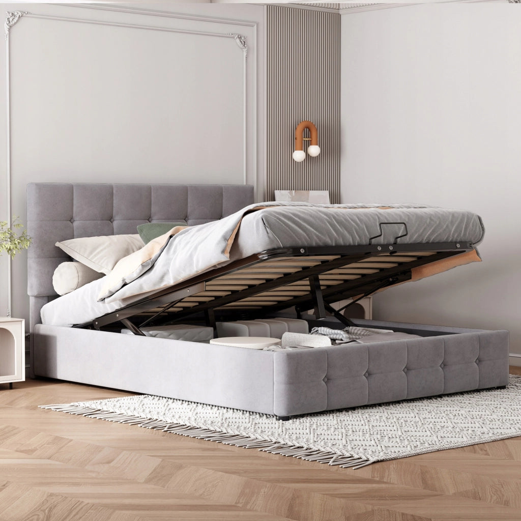 Letto matrimoniale 140x200 - Xylo - Grigio idraulico velluto