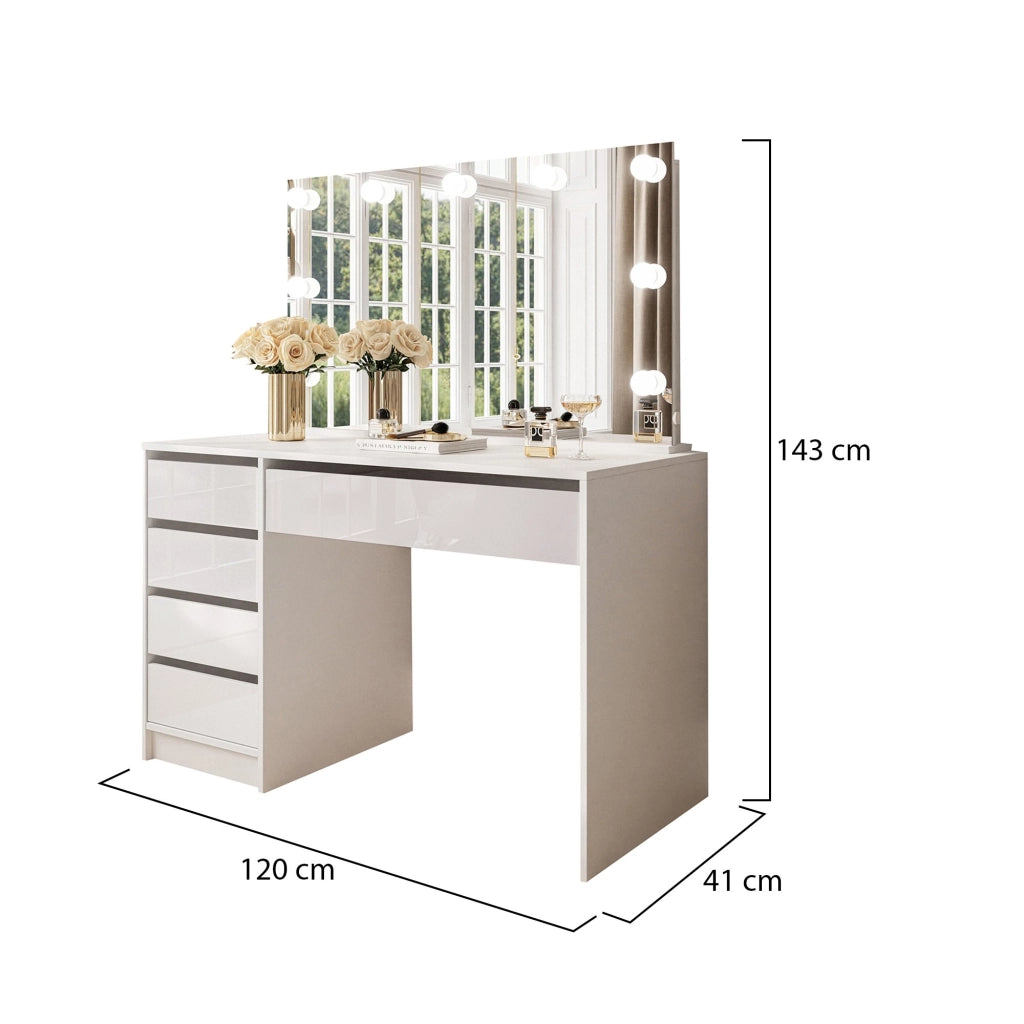 Lusiana, Scrivania 4 Cassetti, 120x55x143h cm Bianco Bianco Lucido