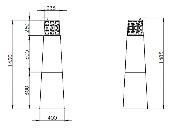 Camino a Bioetanolo da Pavimento 40x40x145 cm per Esterno Vulcano Bianco