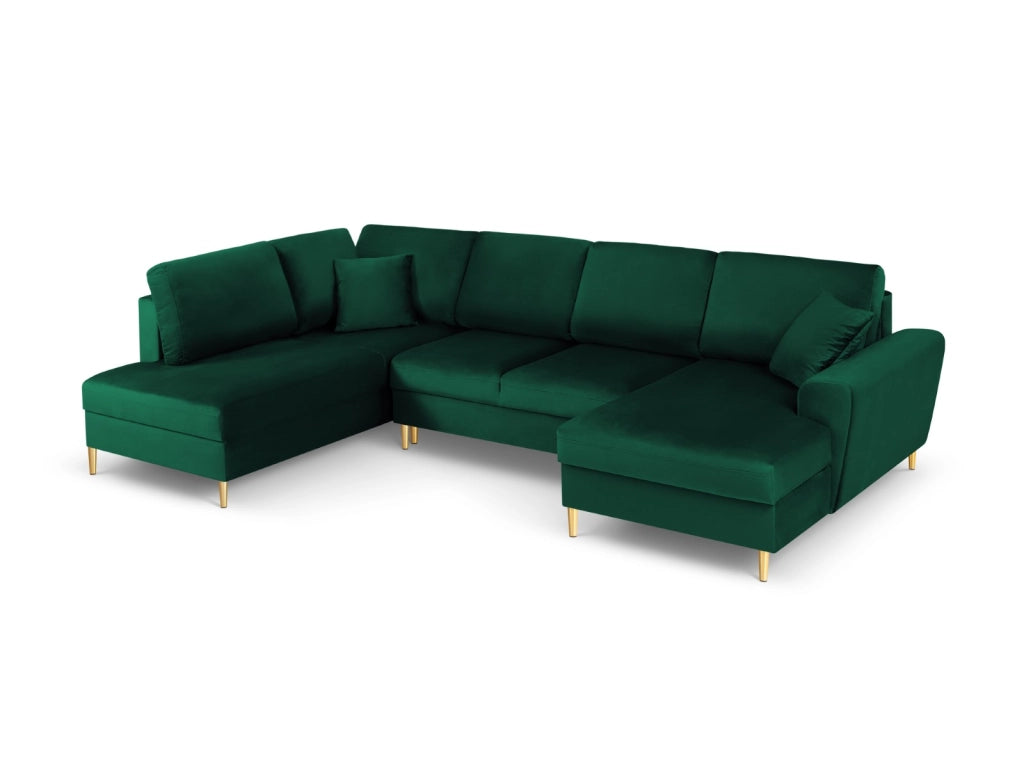 Cosmopolitan Design - Divano panoramico convertibile sinistro con box "Kyoto" 7 posti in velluto verde bottiglia 